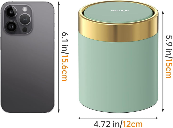 Mbillion Mini-Mülleimer mit Deckel, kleiner Schreibtisch-Mülleimer, niedlicher Metall-Mülleimer für