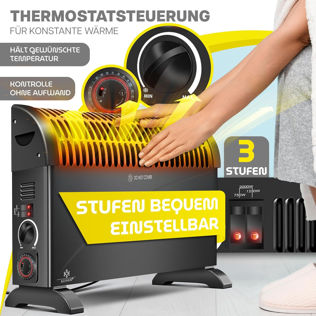 KESSER Konvektor 2000 Watt Heizgerät, 24h Timer | mit Frostwächter | stufenlose Thermosteuerung | Tu