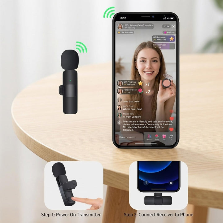 Mikrofon Handy, Kabelloses Lavalier Mikrofon USB-C für Android Smartphone, Wireless Mic mit Funkempf