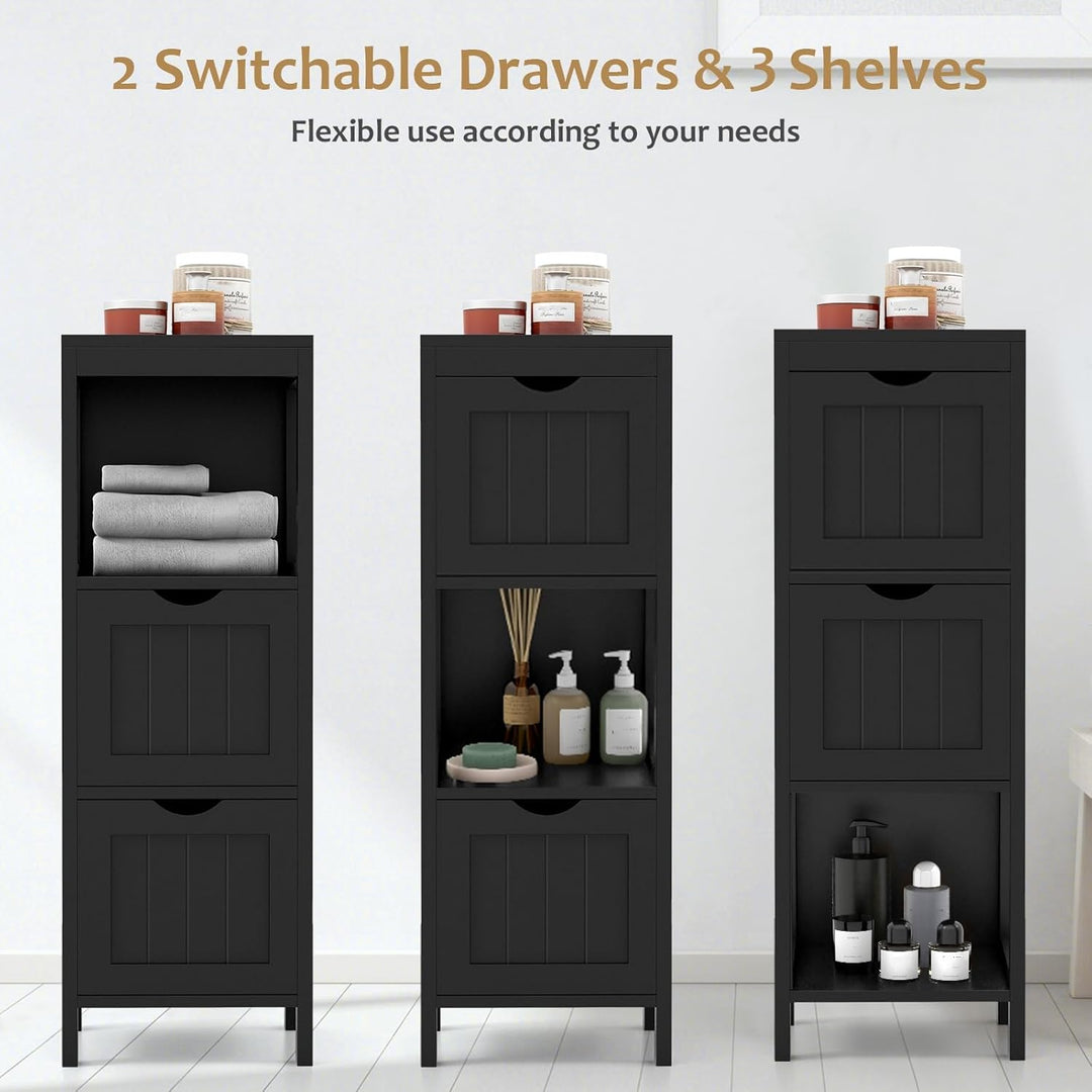 LIFEZEAL Badschrank Klein, Badezimmerschrank mit 2 Schubladen, Freistehender Badkommode Holz, Schmal