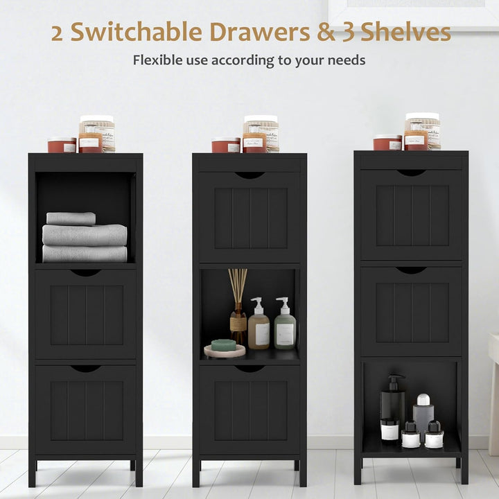 LIFEZEAL Badschrank Klein, Badezimmerschrank mit 2 Schubladen, Freistehender Badkommode Holz, Schmal