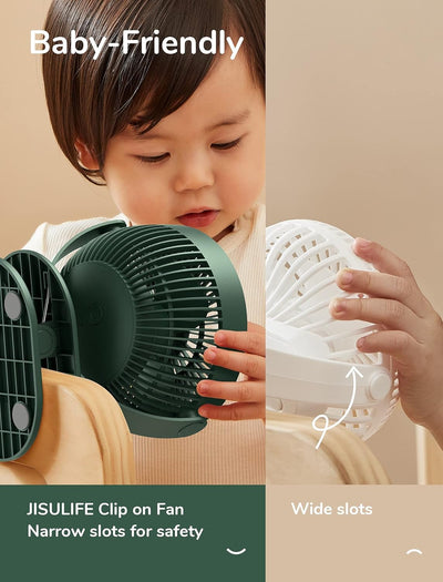 JISULIFE Mini USB Ventilator, Clip Akku Tischventilator Sehr Leise Klein mit 4000mAh Batterie, 4 Ges