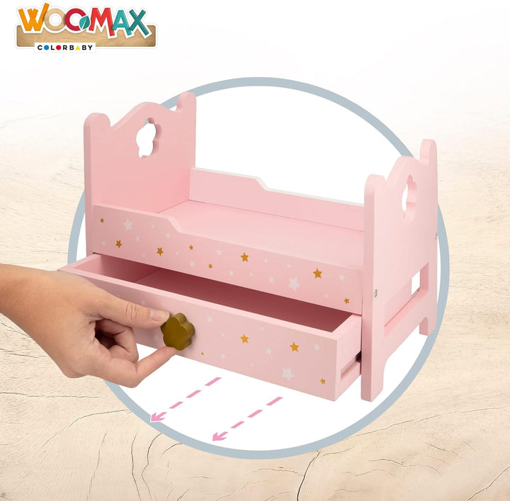 ColorBaby WOOMAX 49363 Puppenbett aus Holz + 3 A, bett