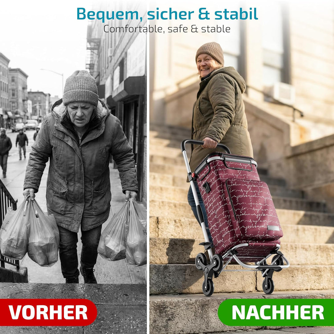 Rubberneck Einkaufstrolley - Klappbarer Einkaufswagen - Kühlfach - Höhenverstellbarer Griff - Rot, R