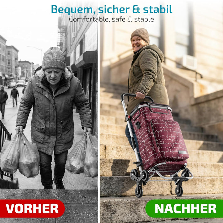 Rubberneck Einkaufstrolley - Klappbarer Einkaufswagen - Kühlfach - Höhenverstellbarer Griff - Rot, R