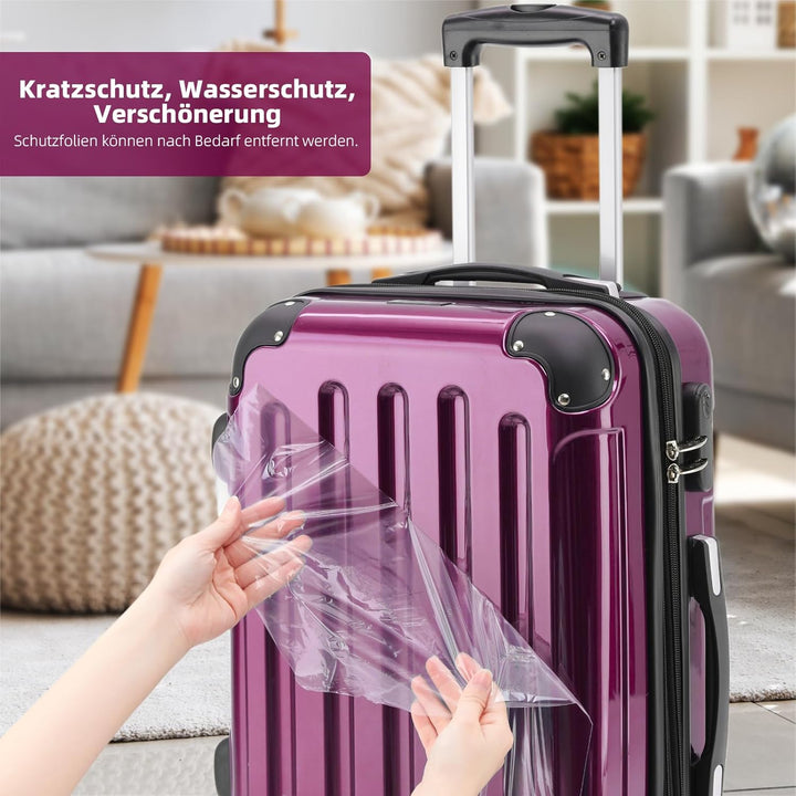 BEIBYE Hartschalen Koffer Trolley Rollkoffer Reisekoffer 4 Zwillingsrollen Polycabonat (Lila, 76cm -