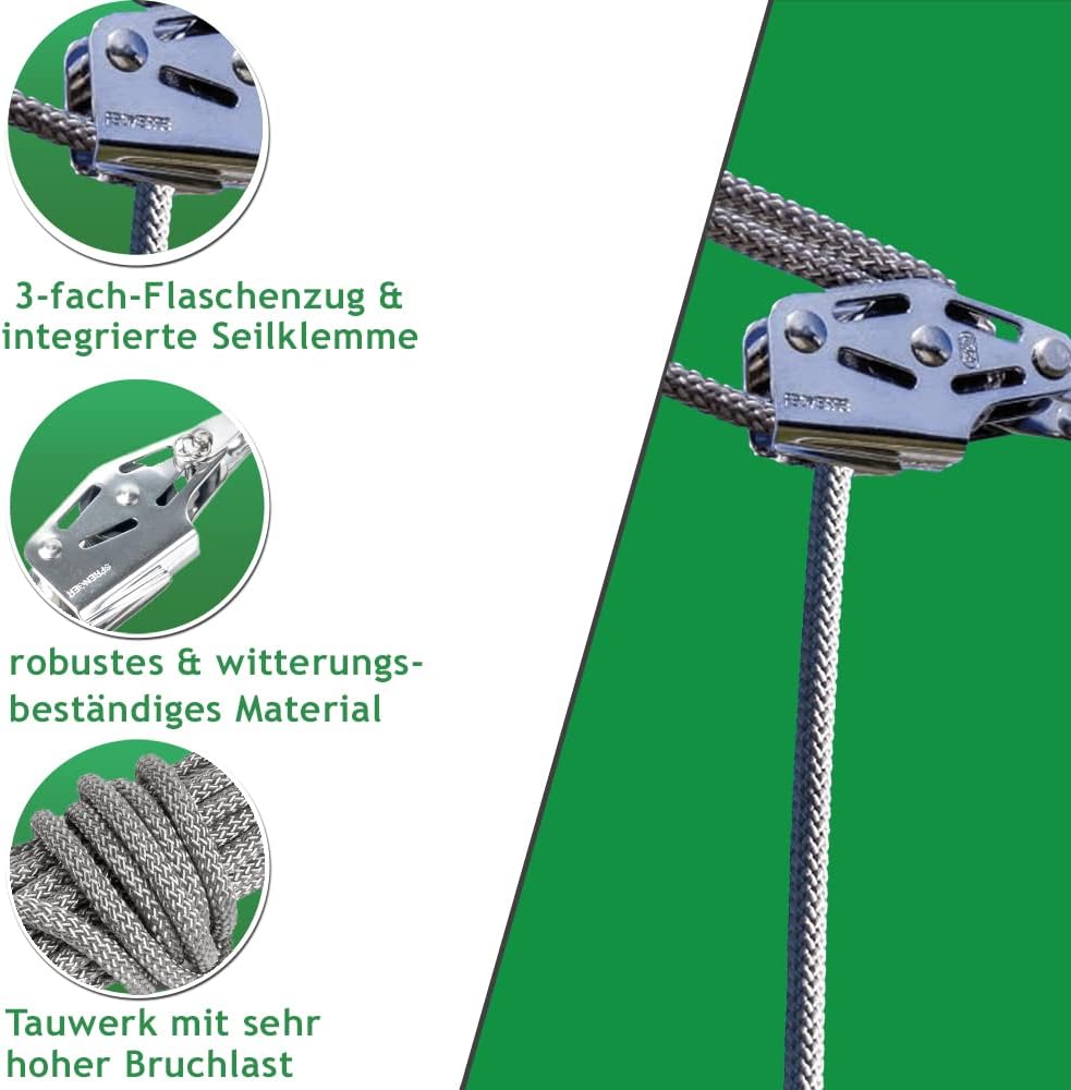 Pina DESIGN seit 1979 - Sonnensegel 3-Fach Flaschenzug Set - mastseitig, für Sonnensegel Stangen/Pro