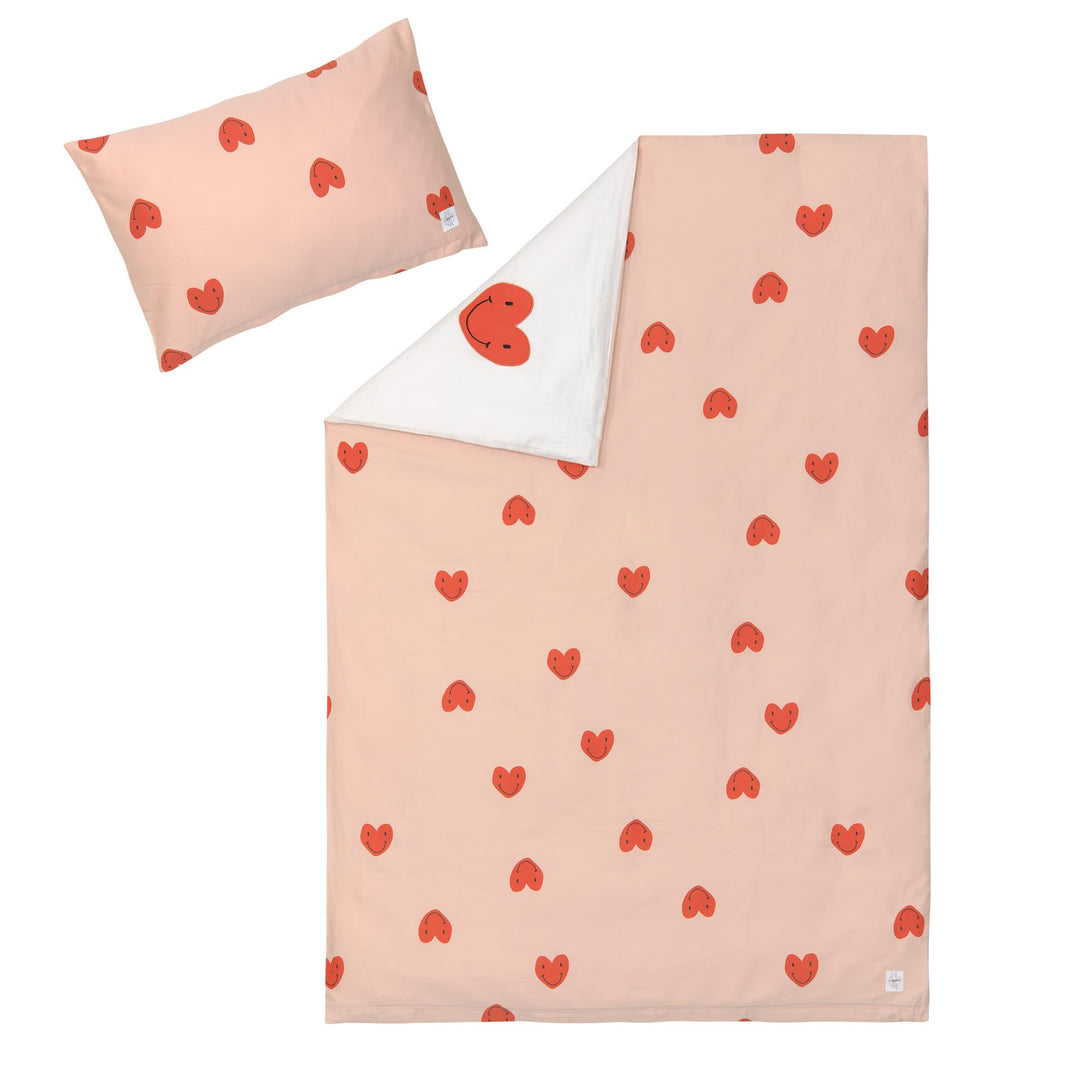 LÄSSIG Kinder Bettwäsche Set aus Bio Baumwolle GOTS zertifiziert 2-teilig/Bedding Set Heart peach ro