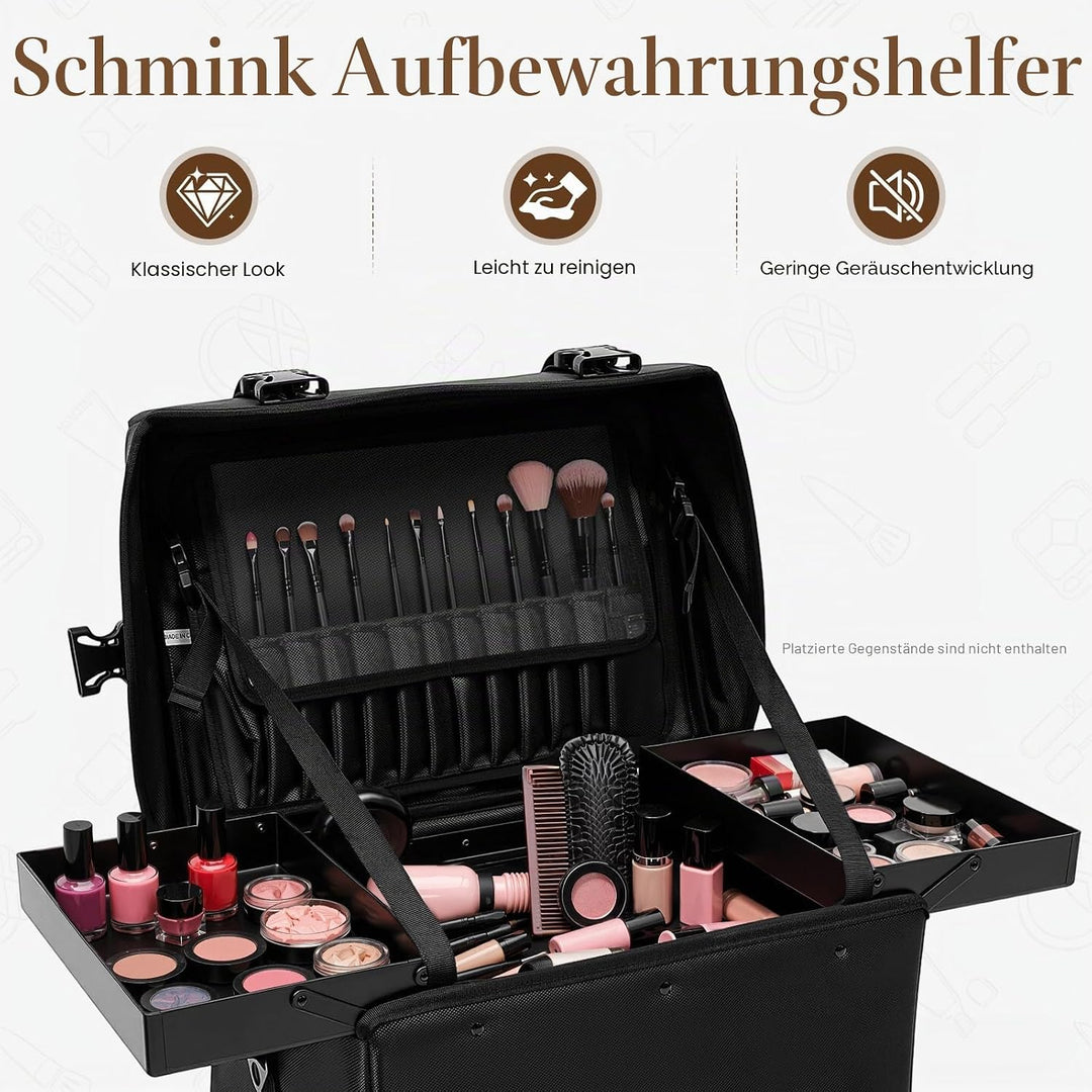 2 in 1 Kosmetikkoffer, Abnehmbarer Kosmetikkoffer Trolley mit Rollen und Deichsel, Friseurkoffer mit