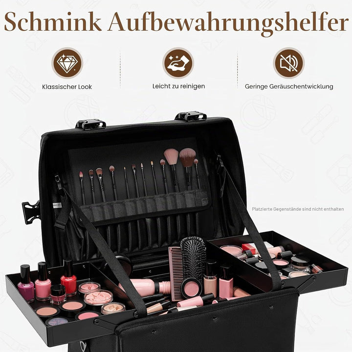2 in 1 Kosmetikkoffer, Abnehmbarer Kosmetikkoffer Trolley mit Rollen und Deichsel, Friseurkoffer mit