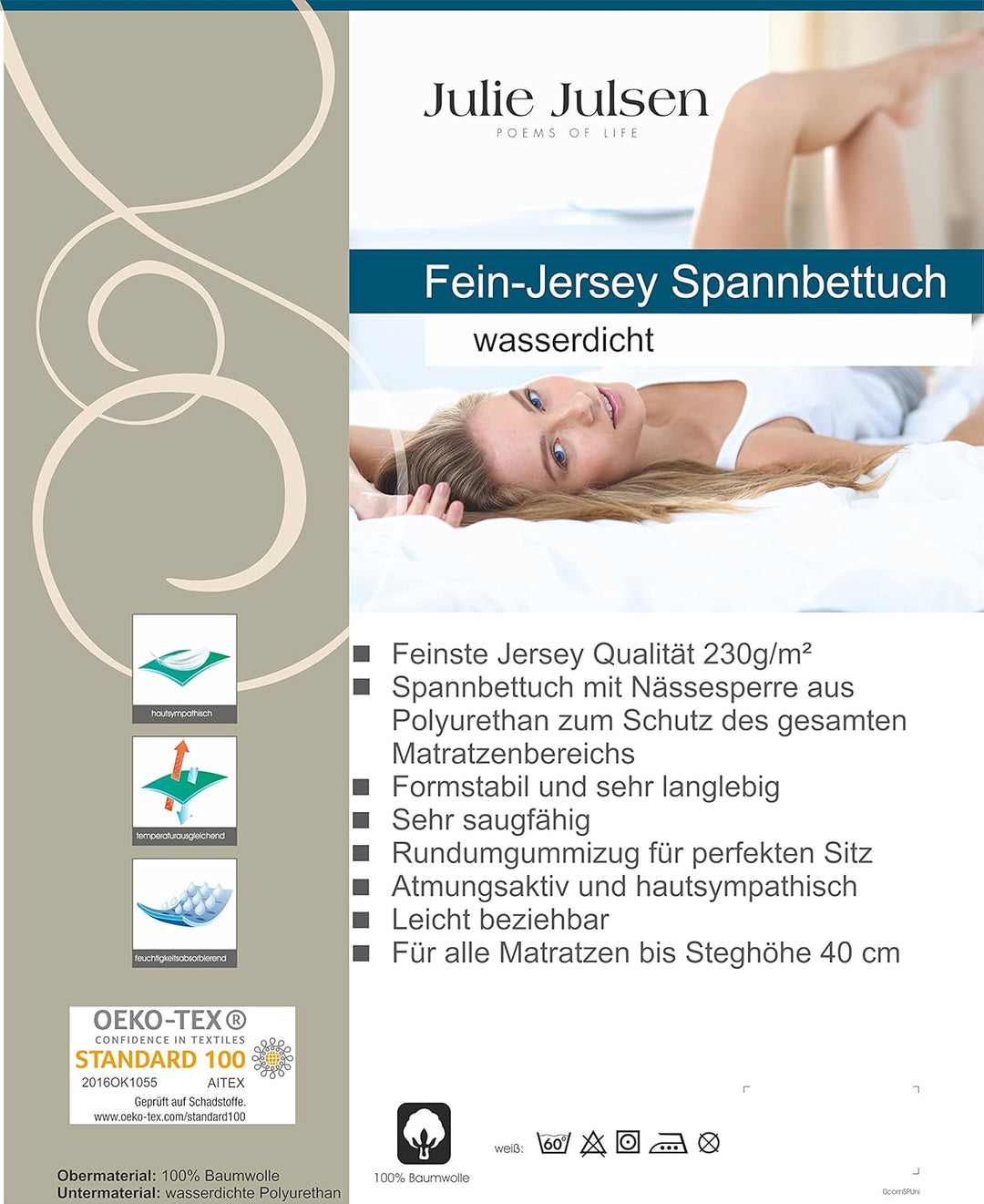 Julie Julsen 230 gm2 Matratzenschoner wasserdicht atmungsaktiv Molton in verschiedenen Grössen 120 x