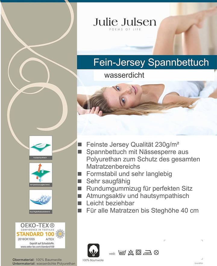 Julie Julsen 230 gm2 Matratzenschoner wasserdicht atmungsaktiv Molton in verschiedenen Grössen 90 x
