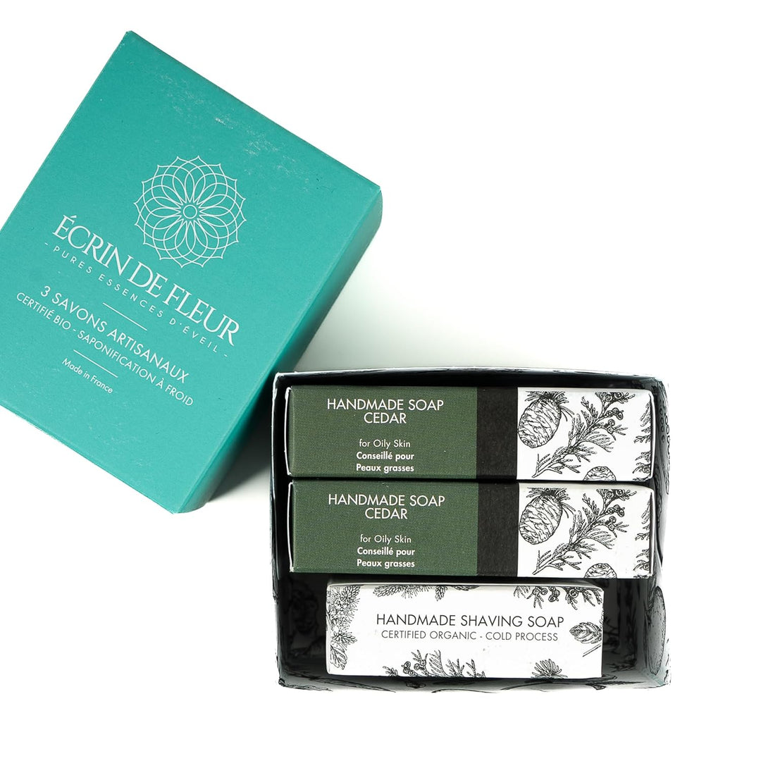 Herrenseife Certified Bio 3-pack (Zedernholzseife 2x90g, Rasierseife - Zedernholz 1x55g) Zeder, Rasi