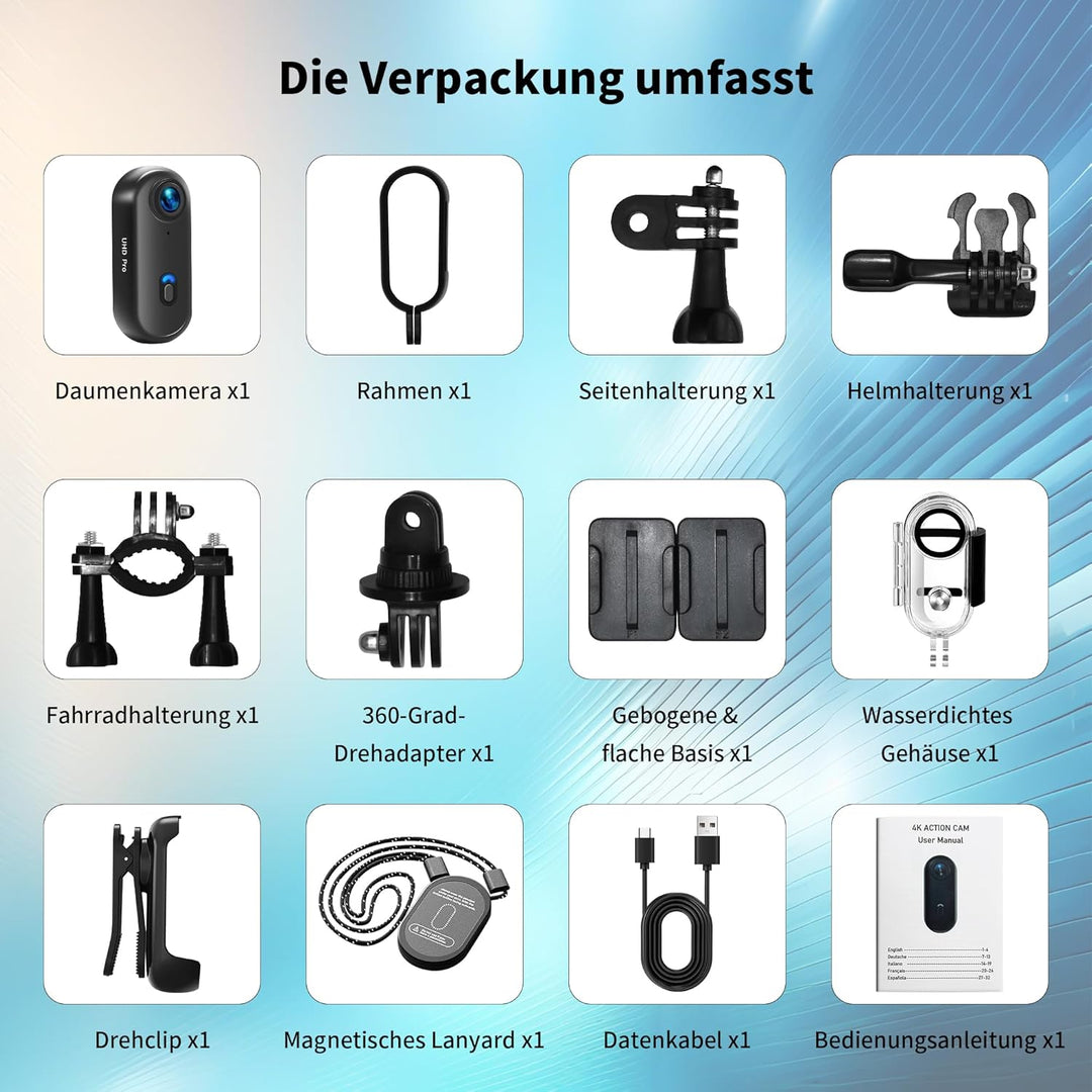 Action Cam 4K WiFi, Bodycam Mini Körperkamera, Helmkamera Motorrad, Sportkamera Wasserdicht bis 30M,