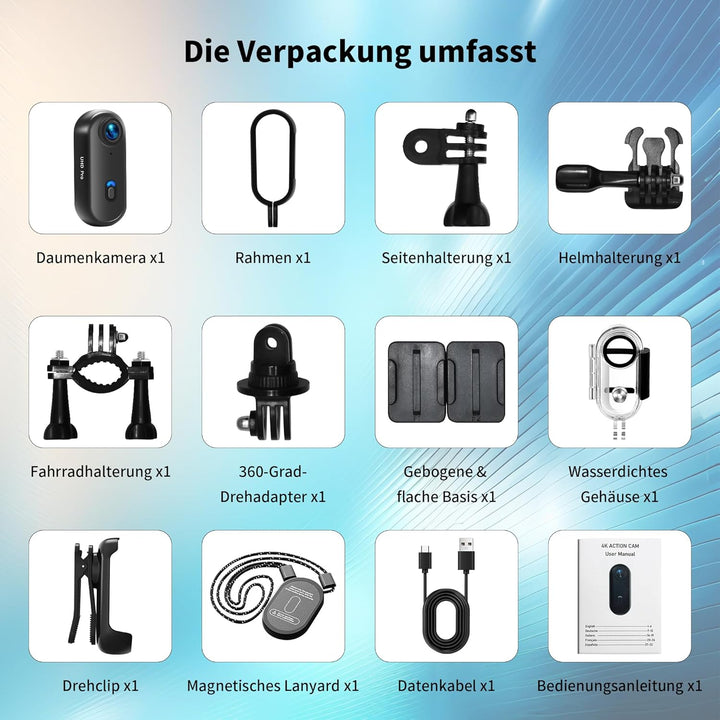 Action Cam 4K WiFi, Bodycam Mini Körperkamera, Helmkamera Motorrad, Sportkamera Wasserdicht bis 30M,