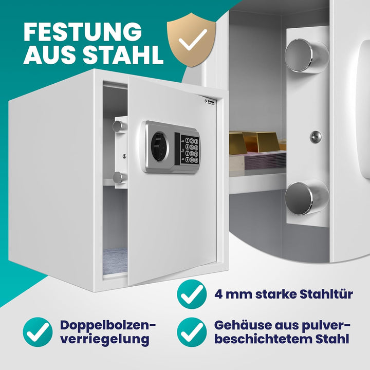 DEUBA® XXL elektr. Tresor 35x40x40cm 4mm Türstärke Doppelstahlbolzen Innenbeleuchtung inkl. Montagem
