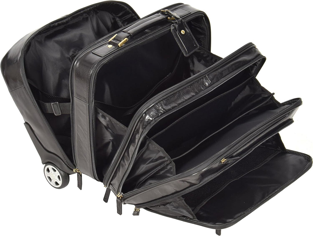 A1 FASHION GOODS Echtes Schwarz Leder Pilotenkoffer Trolley Laptop Geschäft Reise Wochenende Kabine