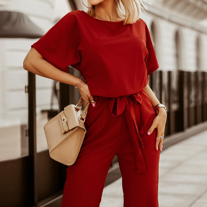 Bipily Damen Kurzarm Lang Jumpsuit Elegant Overall Jumpsuits O-Ausschnitt Playsuit Romper Hosenanzug