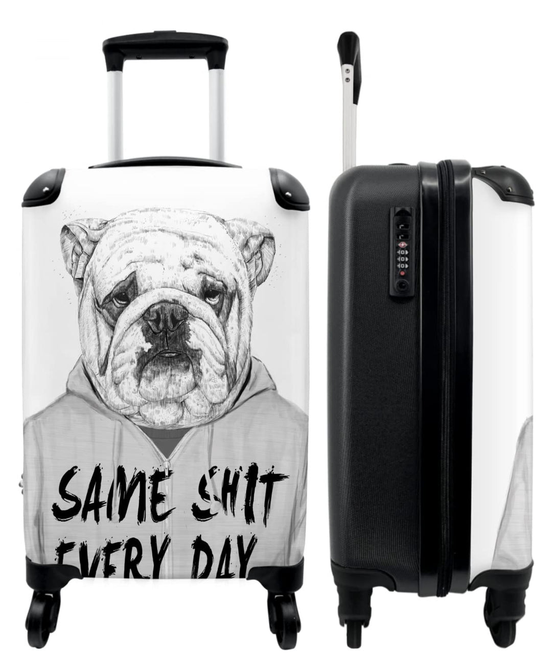 NoBoringSuitcases.com® Koffer Handgepäck Trolley Rollkoffer Kleine Reisekoffer mit 4 Rollen - Hund -