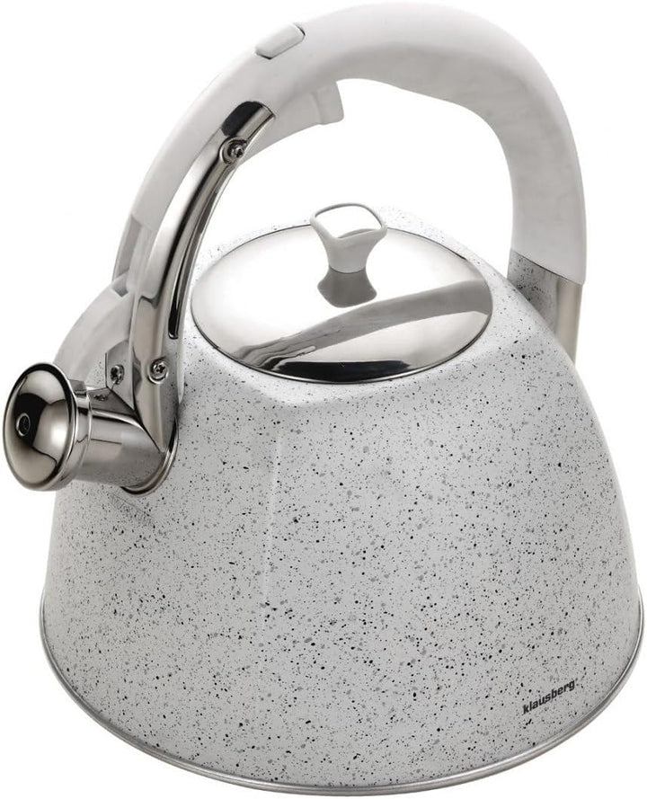Flötenkessel Wasserkessel Edelstahl Inox Marmorbeschichtung 3.0L Klausberg KB-7261 Weiss | Marmor, W