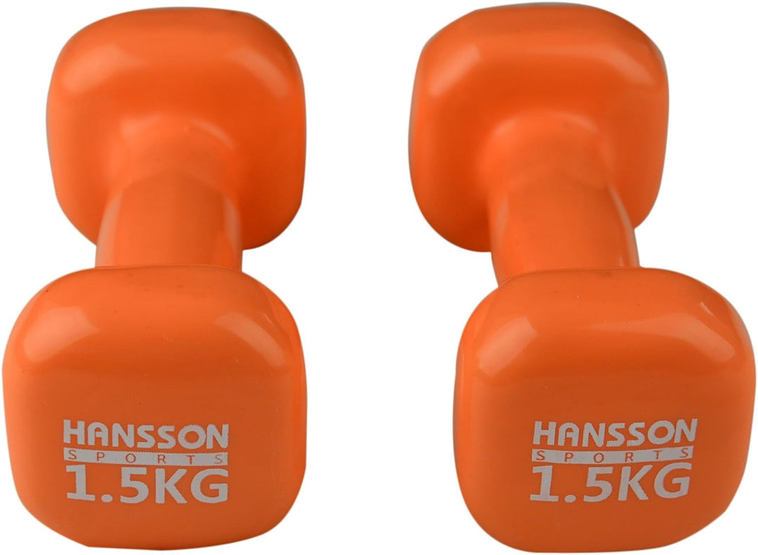 Hansson 2er Set Vinyl Hantel Gymnastikhantel 0,5 kg – 5 kg Auswahl 2 x 1,5 kg (Apriko), 2 x 1,5 kg (