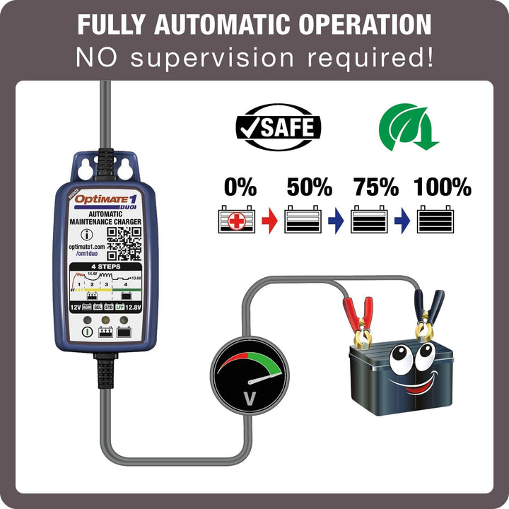 Optimate automatisches Ladegerät für Motorräder, 1 Duo, 12 V Lithium und Blei-Säure