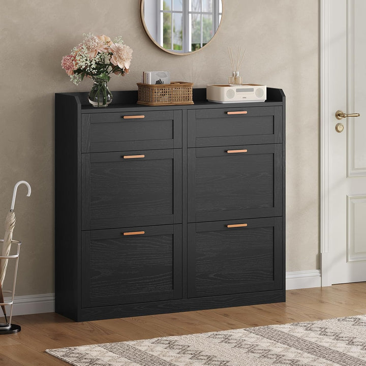Schuhschrank mit 4 Klappen, Schuhkipper Schmal, Schuhschrank mit 2 Schubladen, Trennwand Verstellbar