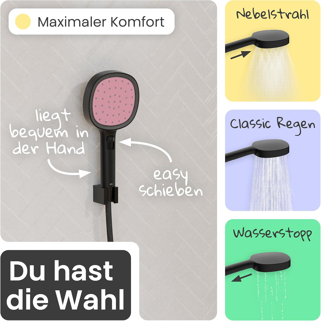 instmaier Cleo | Handbrause-Set | Duschkopf und passender 1,5m Brauseschlauch | Schwarz/Koralle | 2