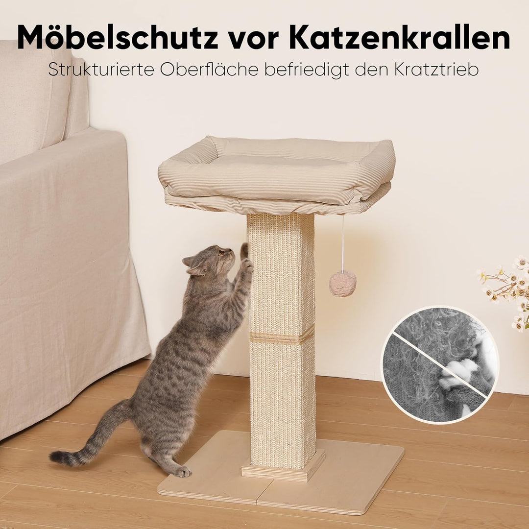 FUKUMARU Kratzbaum, 73 cm hocher Katzenbaum mit 46 x 36 cm Plattform, Retro-Stil hoher Kratzbaum mit