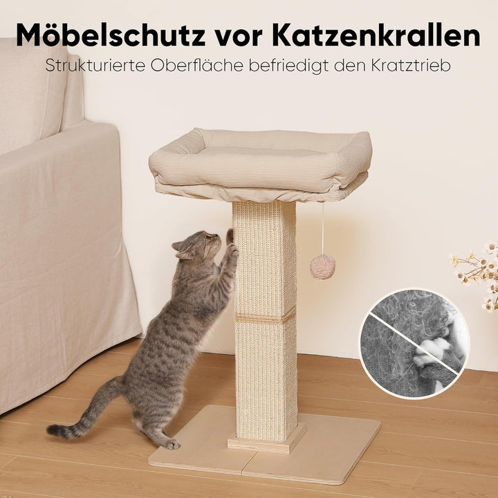 FUKUMARU Kratzbaum, 73 cm hocher Katzenbaum mit 46 x 36 cm Plattform, Retro-Stil hoher Kratzbaum mit