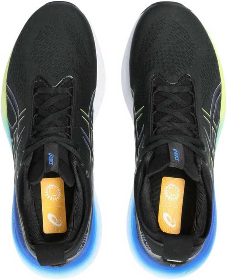 ASICS Nimbus 25 Strassenlaufschuhe für Männer Schwarz Silber 46 EU Black Glow Yellow, 46 EU Black Gl