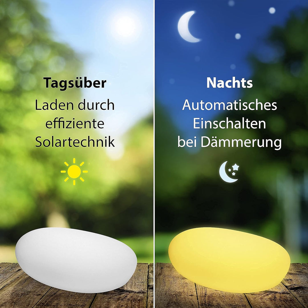 Solarlampen für Aussen, wasserdichte Kugelleuchte im Stein-Design & Milchglas-Optik, 8+1 Farben, aut