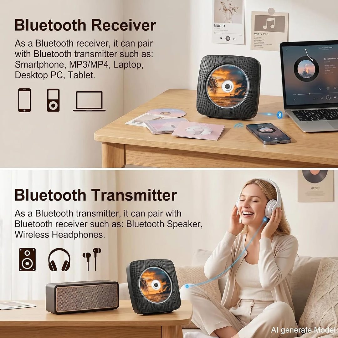 Gueray Desktop CD Player Bluetooth CD-Spieler mit Lautsprechern für Zuhause 1800mAh Tragbarer CD-Pla