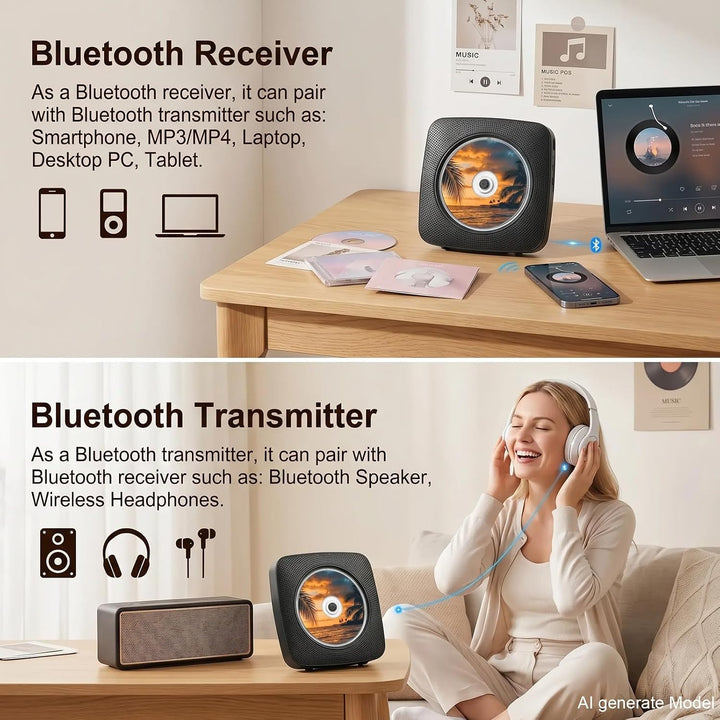 Gueray Desktop CD Player Bluetooth CD-Spieler mit Lautsprechern für Zuhause 1800mAh Tragbarer CD-Pla