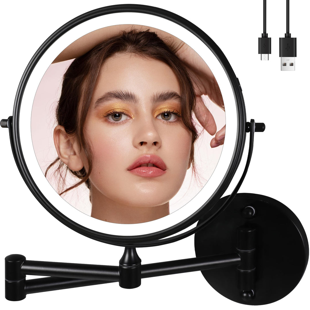 9" Gross Kosmetikspiegel Mit Beleuchtung Wandmontage USB Rasierspiegel Dusche Wandmontage 10X/1X Ver