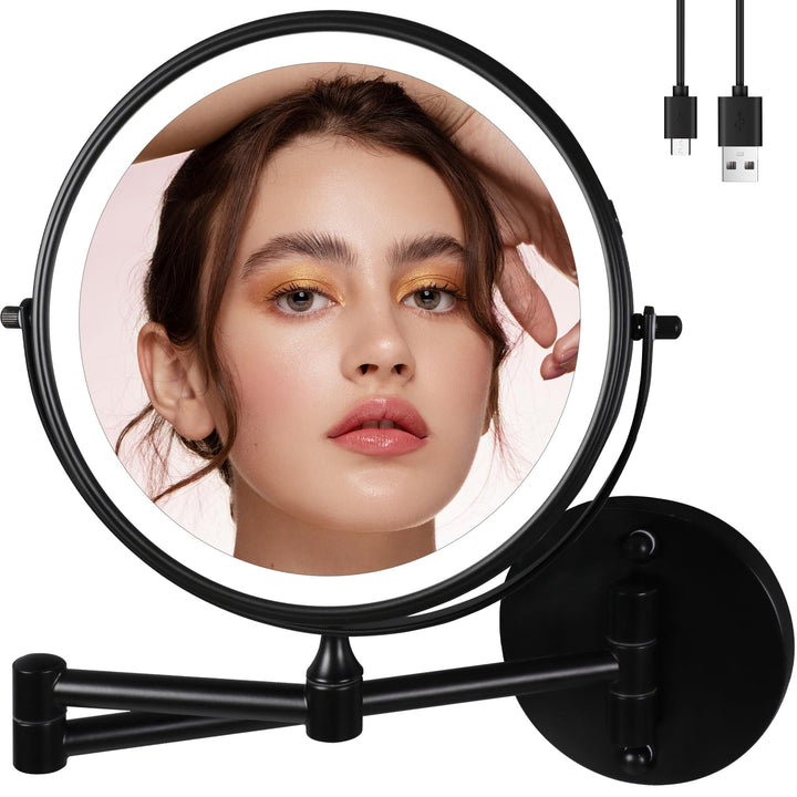 9" Gross Kosmetikspiegel Mit Beleuchtung Wandmontage USB Rasierspiegel Dusche Wandmontage 10X/1X Ver
