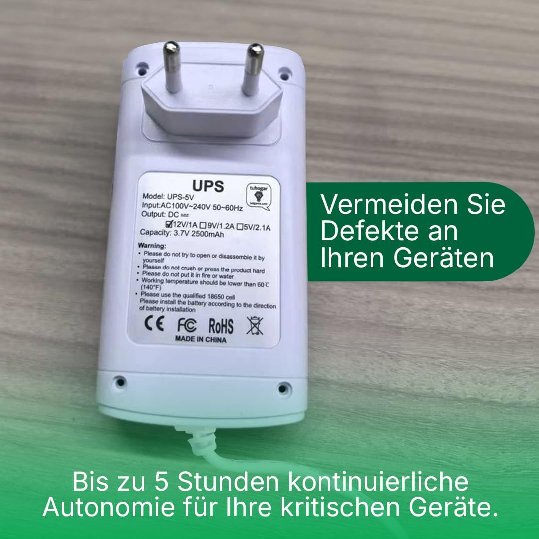 Mini-UPS 12V mit 2500 mAh internem Akku und 5,5/2,5 mm Hohlstecker | Unterbrechungsfreie Stromversor