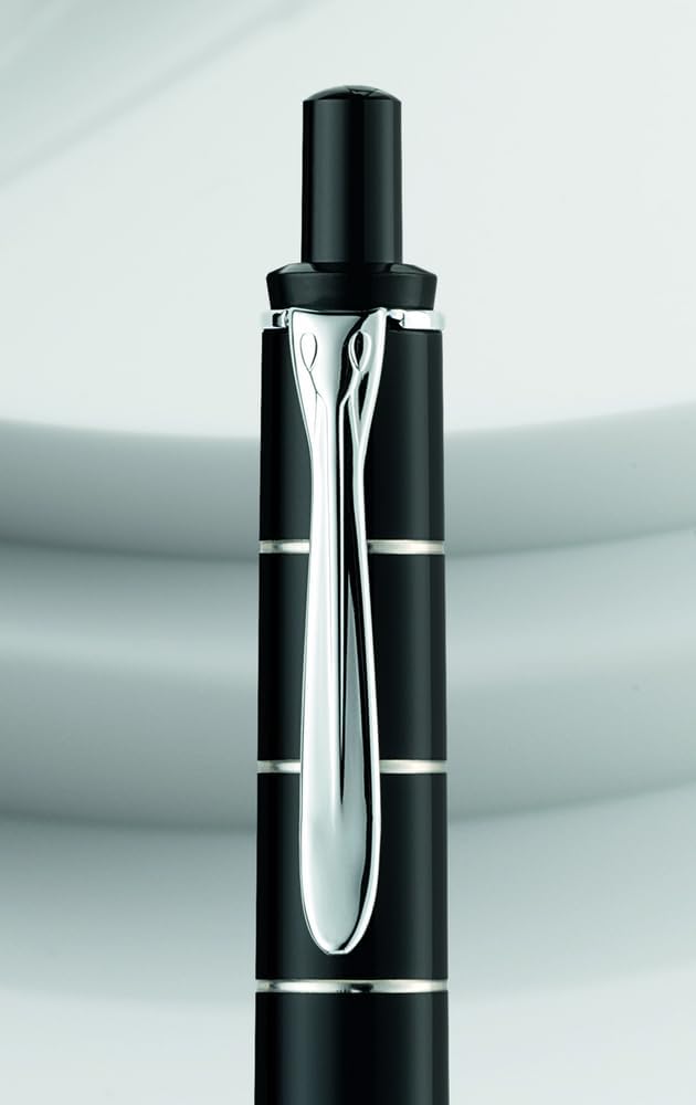 Pelikan Füllhalter Classic 215, Schwarz-Ringe, Feder B (breit), hochwertiger Kolbenfüller im Geschen