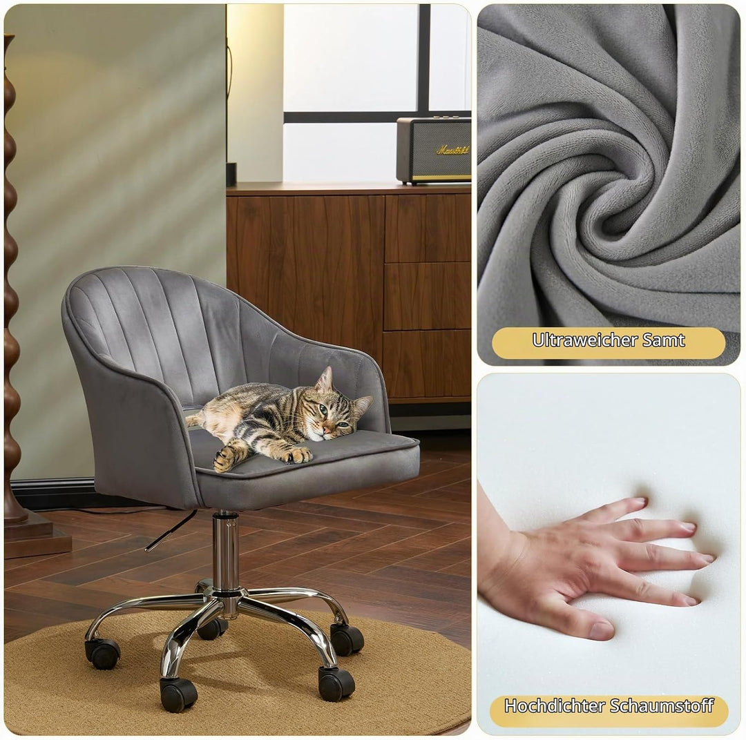Homeoffice Stuhl, Schreibtischstuhl, Drehstuhl, Höhenverstellbar, Samt, Ergonomischer, für Arbeitszi