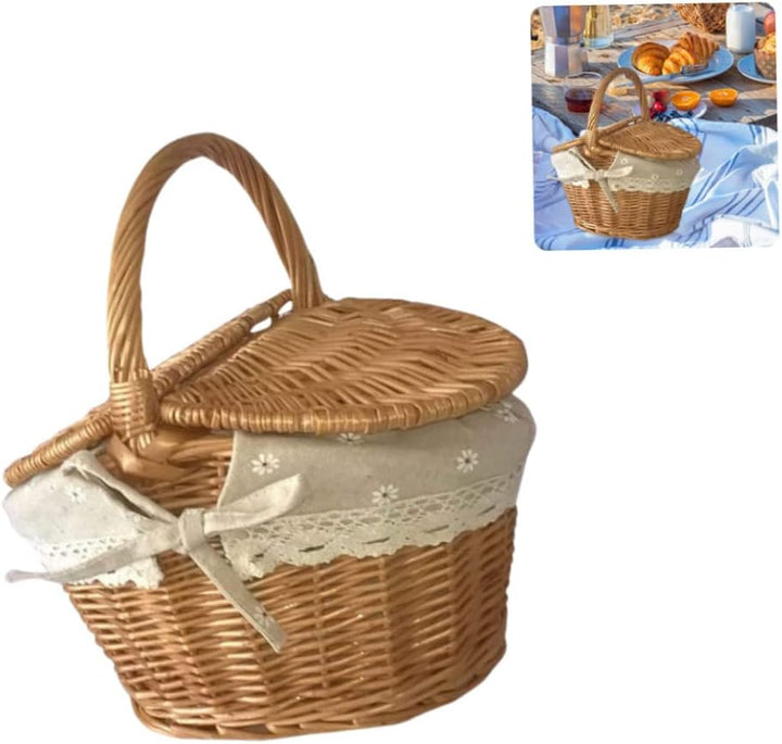 Weidenpicknickkorb Vintage gewebter Aufbewahrungspicknick mit Deckelgriff 26x18x14cm