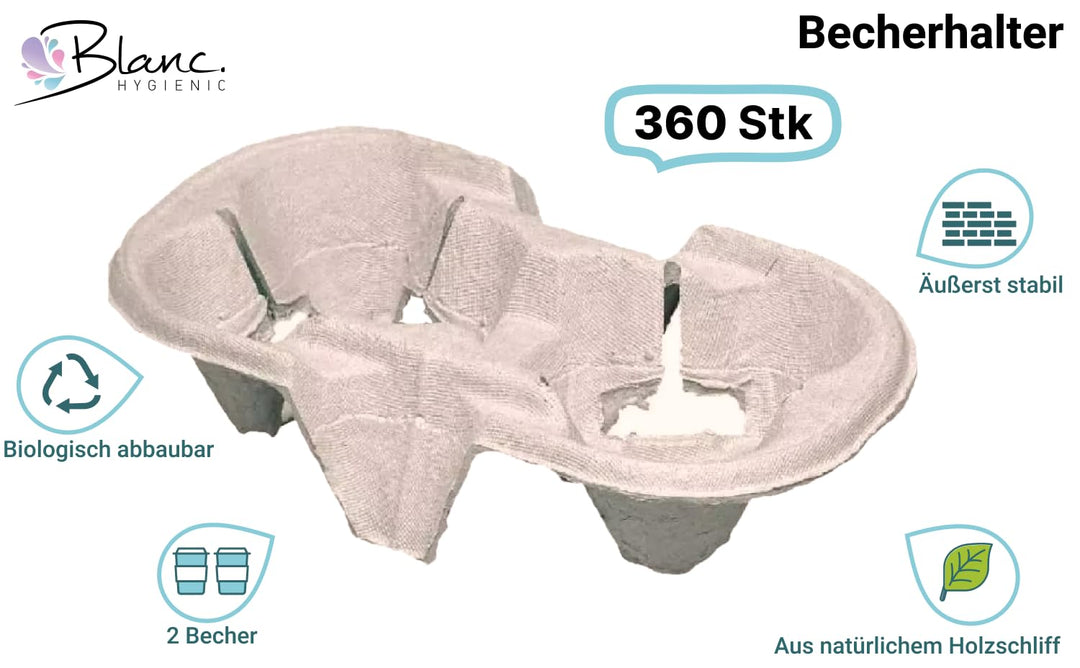 360 Stück Becherhalter - 21 x 11 x 4 cm - praktische und kompostierbare Chinet-Transporthilfe für 2