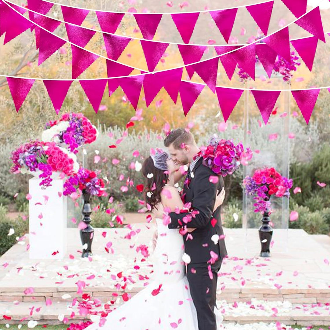 32Fuss Pinkfarbene Partydekorationen Dreieckiges Wimpelbanner Flagge Rosafarbener Metallischer Stoff