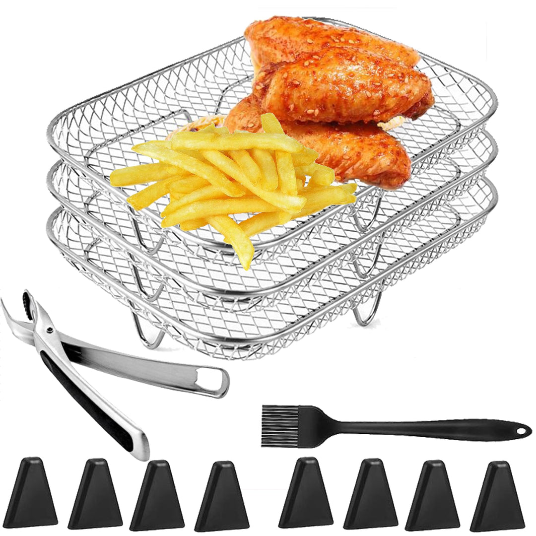 YUEMING Heissluftfritteuse Zubehör, 3 Layers Air Fryer Rack for Ninja Dual Basket mit Silikonfüssen,