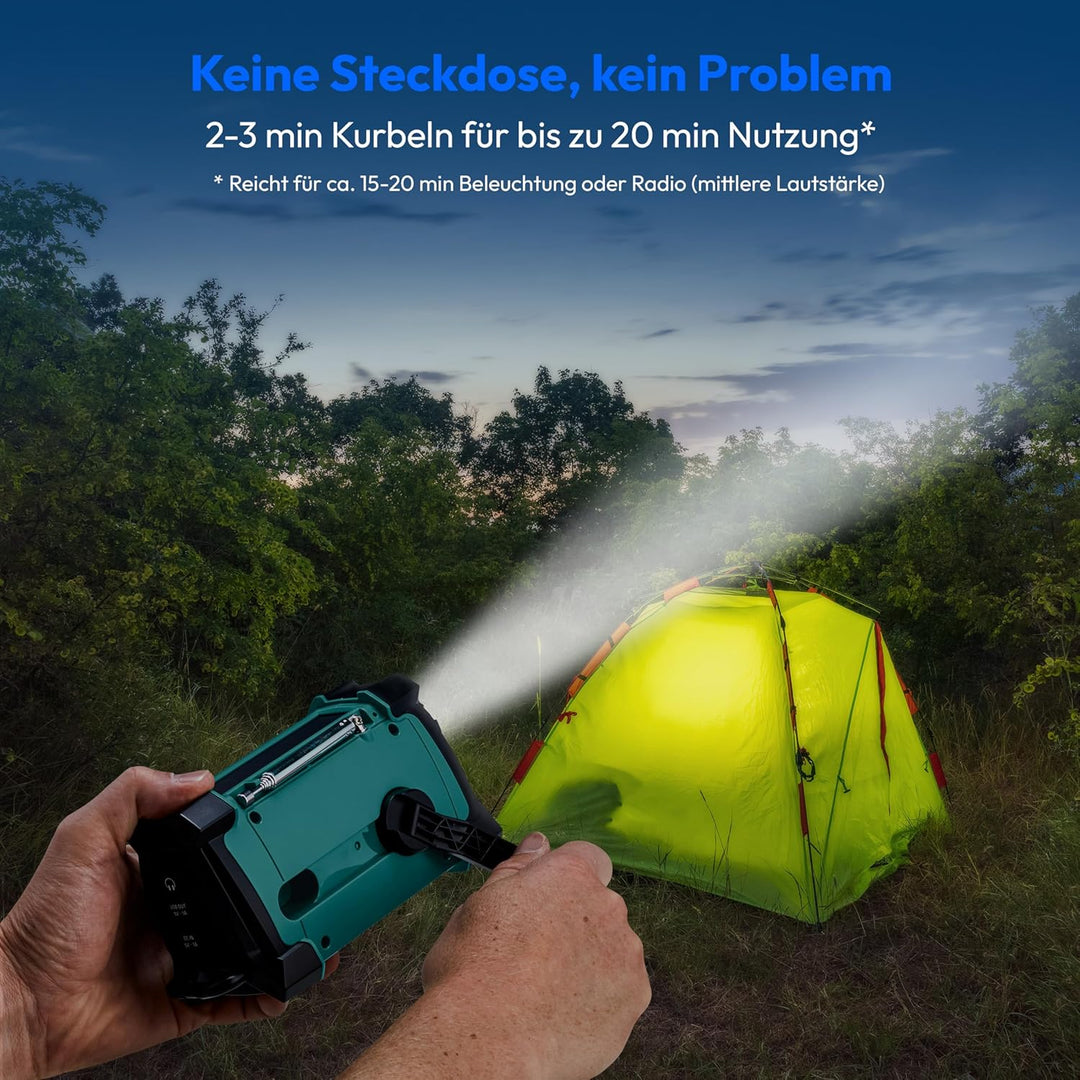 MEDION E66805 Kurbelradio (Solar, Dynamo Handkurbel, Baustellenradio, PLL UKW Radio, Taschenlampe IP