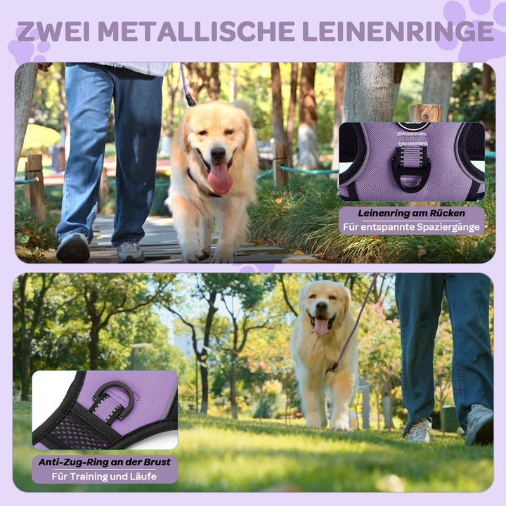FURRYFECTION Hundefreileinengeschirr Zugfrei Würgfrei, Reflektierendes Oxfordgewebe, Polsternder Gri