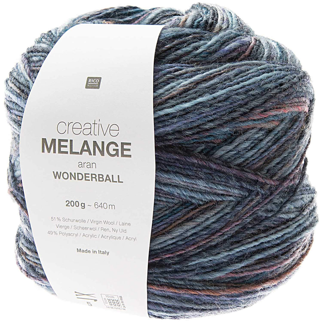 Rico Design Creative Melange Aran Wonderball, Farbverlaufswolle Nadelstärke zum Stricken oder Häkeln