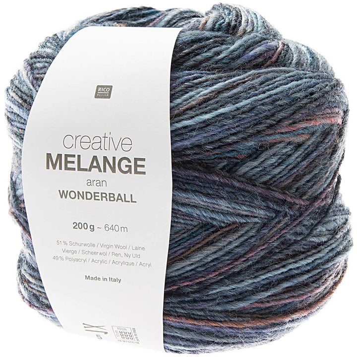 Rico Design Creative Melange Aran Wonderball, Farbverlaufswolle Nadelstärke zum Stricken oder Häkeln