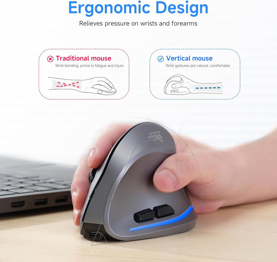ECHTPower 2.4G Vertikale Ergonomische Maus Wireless, Wiederaufladbare kabellose Funkmaus Computermau