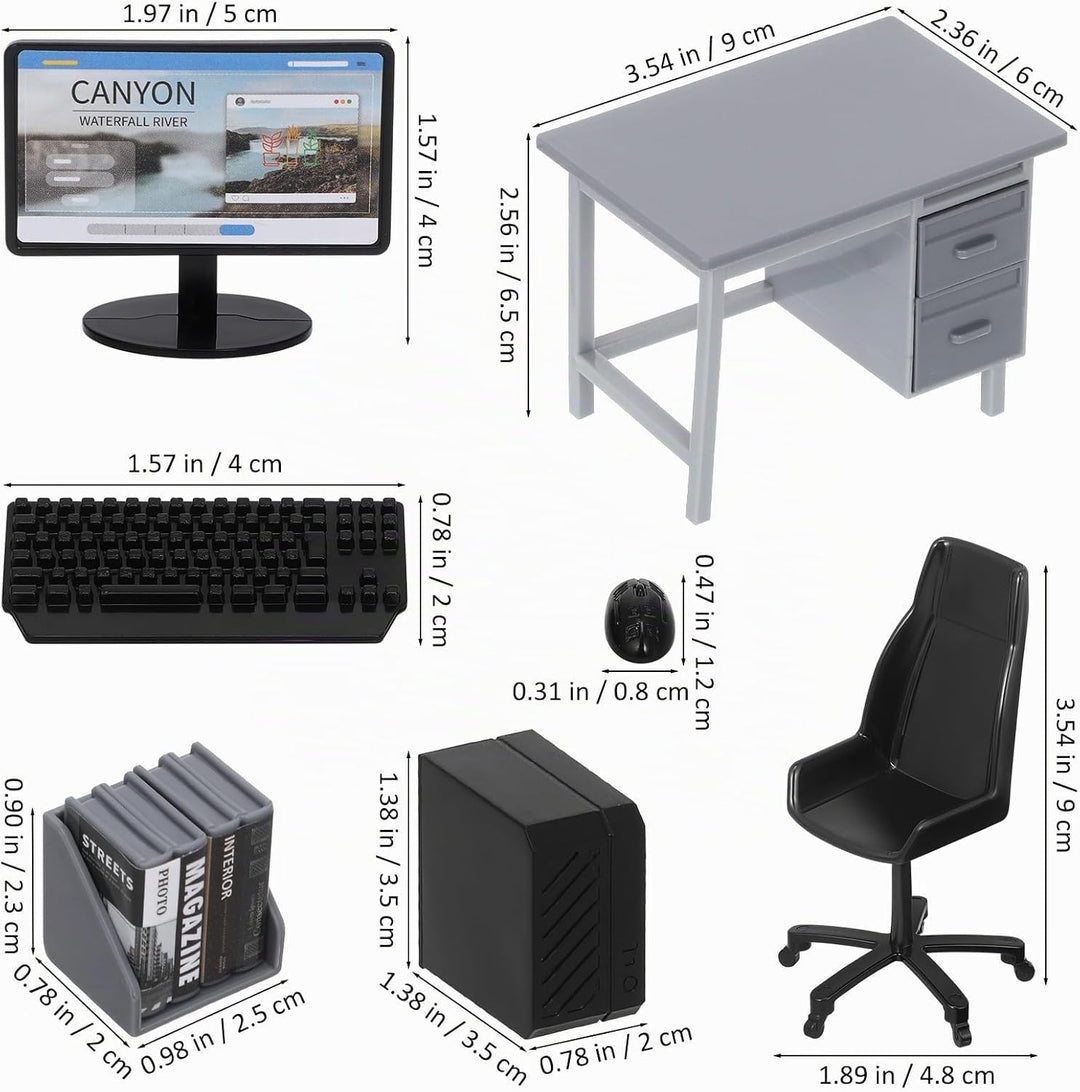 Toyvian 2 Sets Miniatur-computertisch-Set, 1:12 Bürotisch, Miniatur-puppenhausmöbel-zubehör, Mini-mö