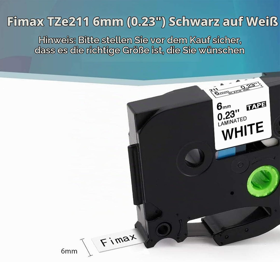 Fimax Kompatibel TZe Schriftband als Ersatz für Brother P-touch Bänder 6mm TZe-211 TZe211 TZ211 Etik